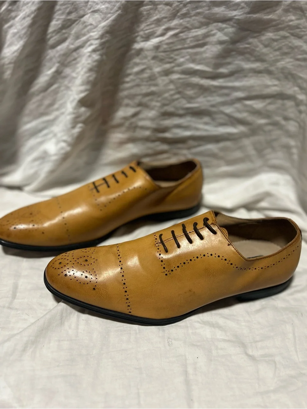 Adolfo Tan Leather Lace-Up Oxford Dress Shoes